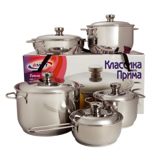Набор посуды 10 предметов "Классика-ПРИМА" с металлическими крышками