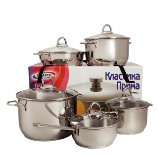 Набор посуды 10 предметов "Классика-ПРИМА" со стеклянными крышками